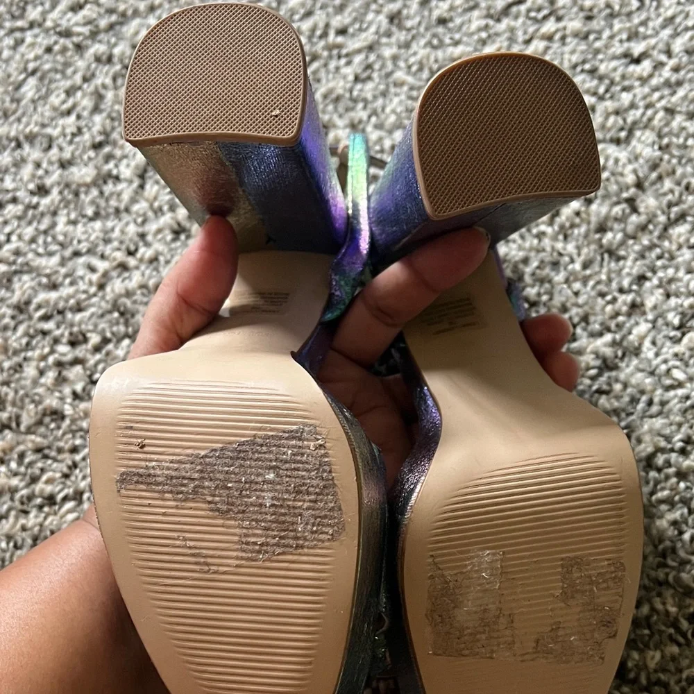 Steve Madden Iridescent Teal Purple Green Block Heel Sandals